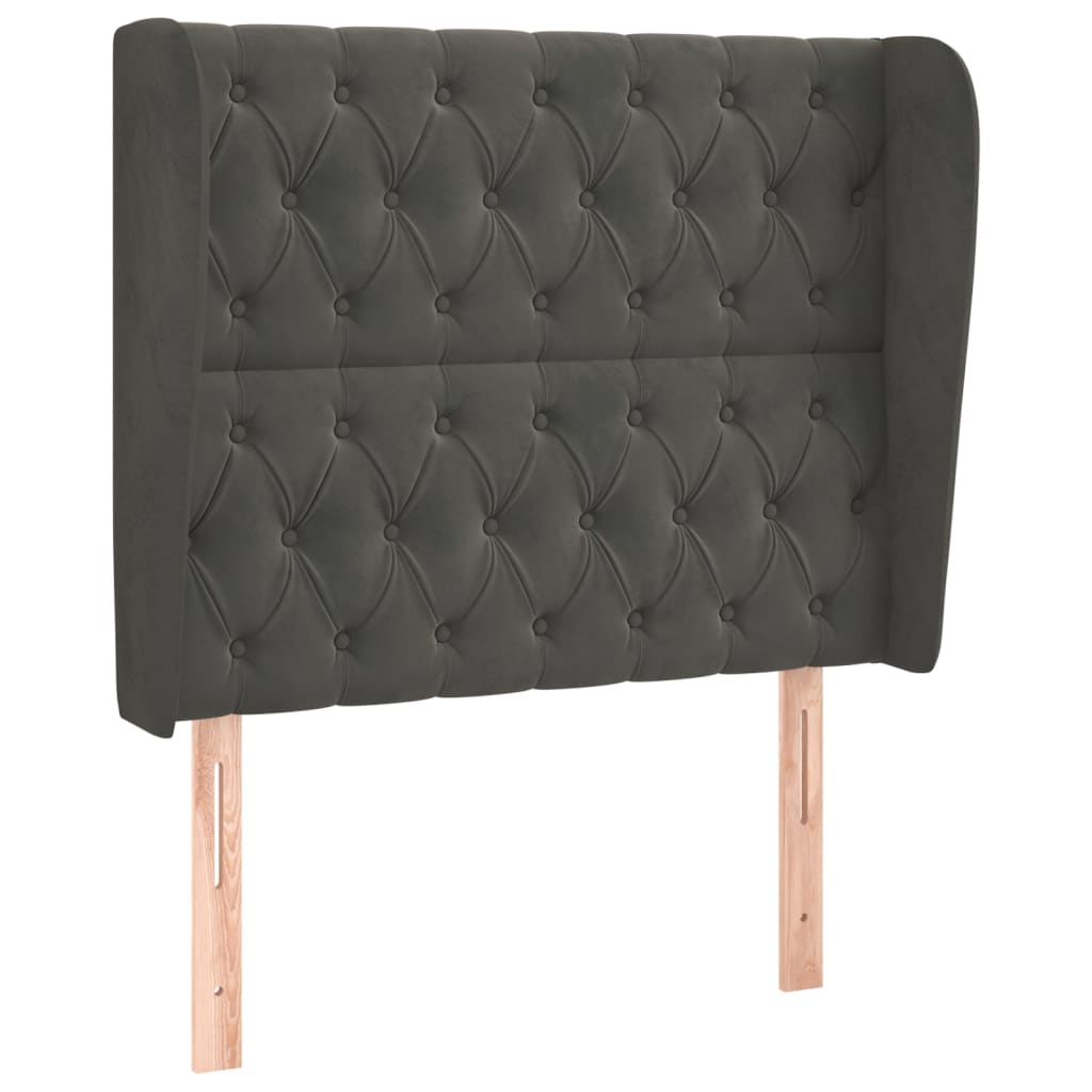 sengegavl med kanter 103x23x118/128 cm fløjl mørkegrå