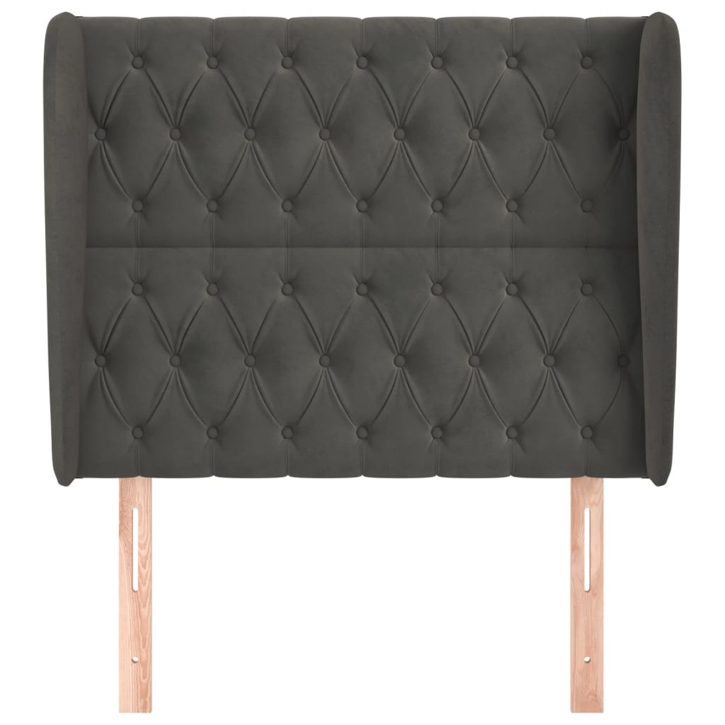 sengegavl med kanter 103x23x118/128 cm fløjl mørkegrå