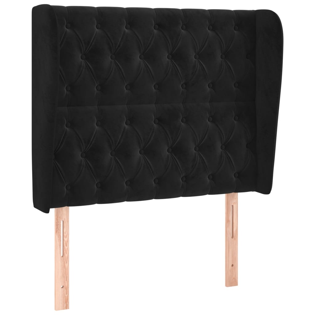 sengegavl med kanter 103x23x118/128 cm fløjl sort