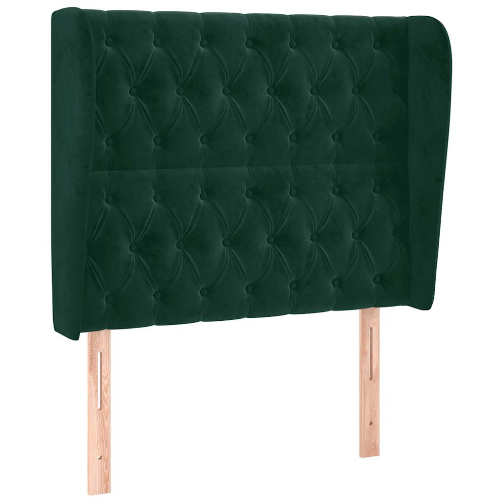 sengegavl med kanter 103x23x118/128 cm fløjl mørkegrøn