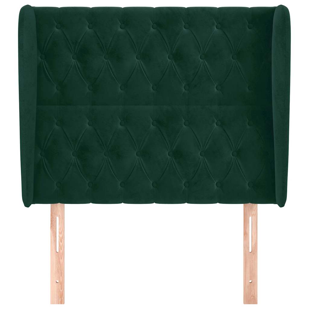 sengegavl med kanter 103x23x118/128 cm fløjl mørkegrøn