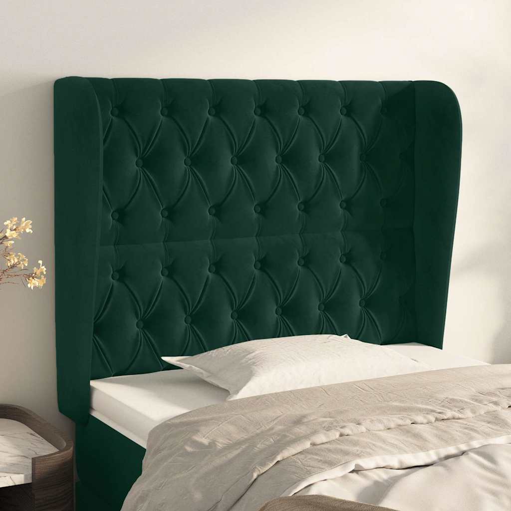 sengegavl med kanter 103x23x118/128 cm fløjl mørkegrøn