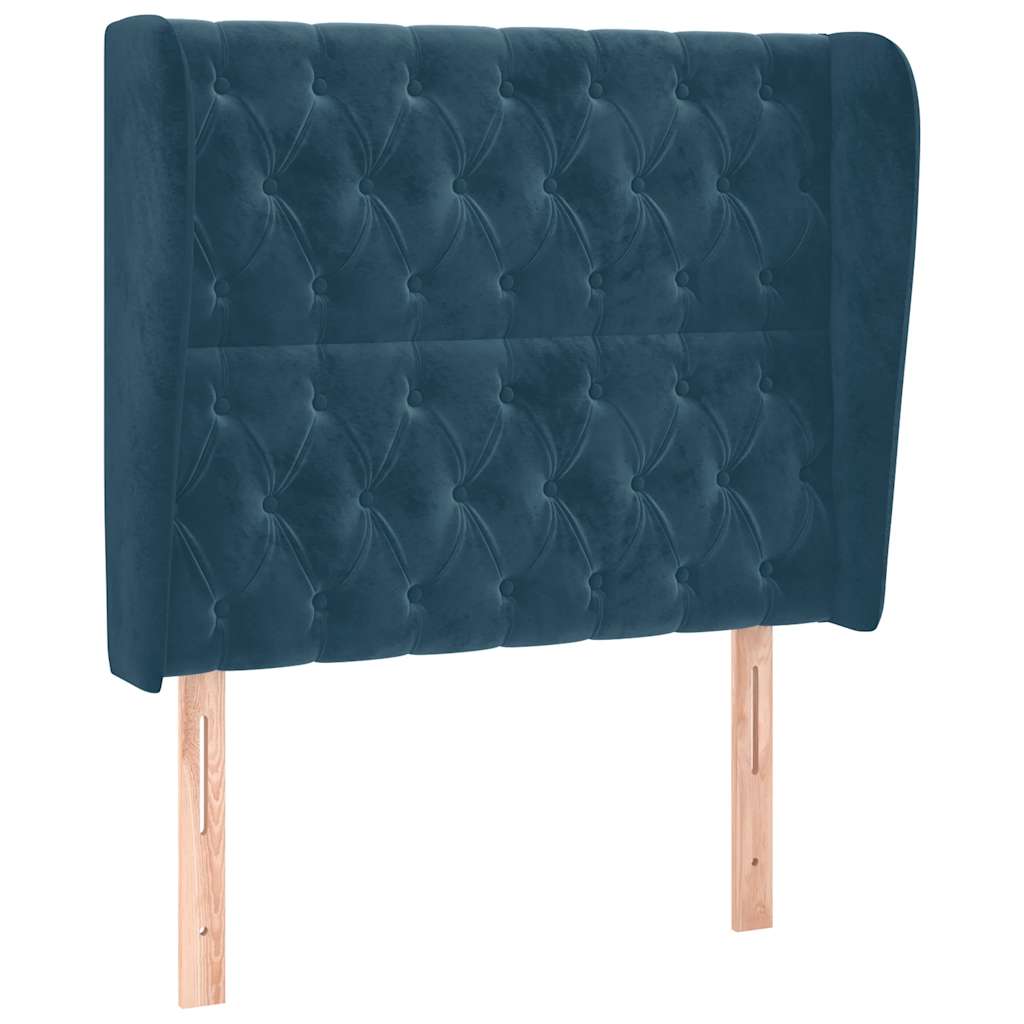 sengegavl med kanter 103x23x118/128 cm fløjl mørkeblå