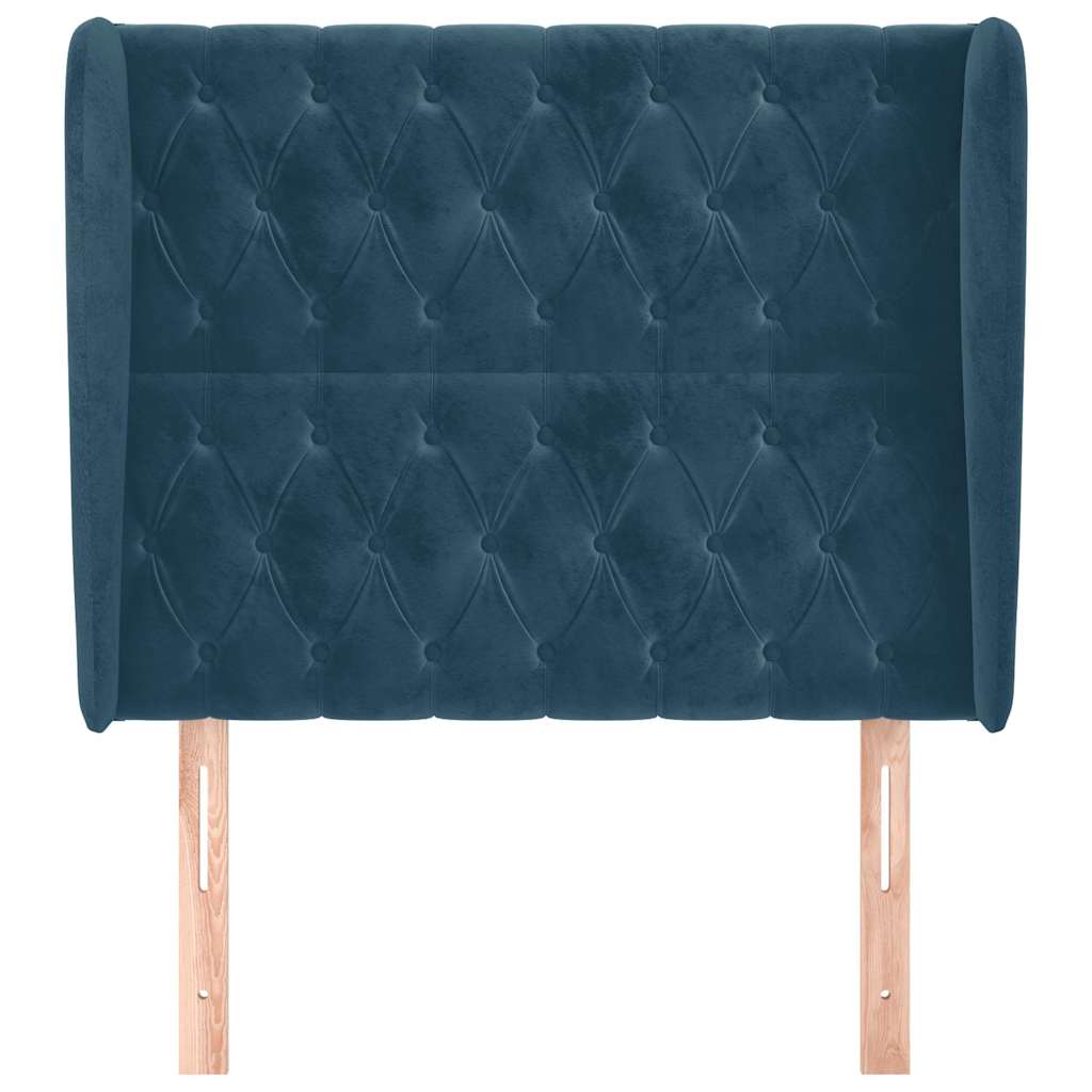 sengegavl med kanter 103x23x118/128 cm fløjl mørkeblå