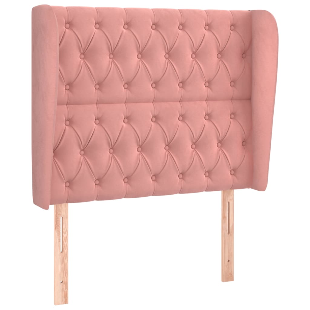 sengegavl med kanter 103x23x118/128 cm fløjl lyserød