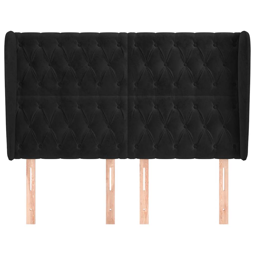 sengegavl med kanter 147x23x118/128 cm fløjl sort