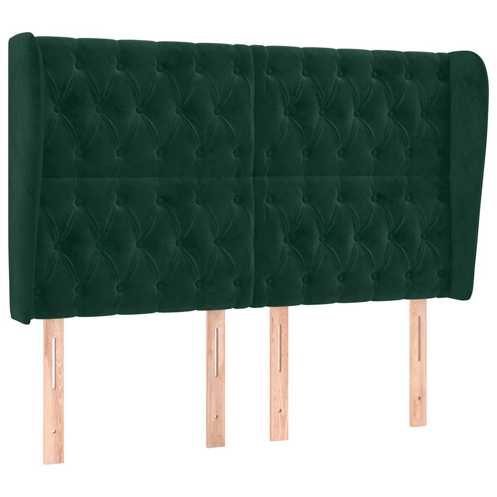 sengegavl med kanter 147x23x118/128 cm fløjl mørkegrøn