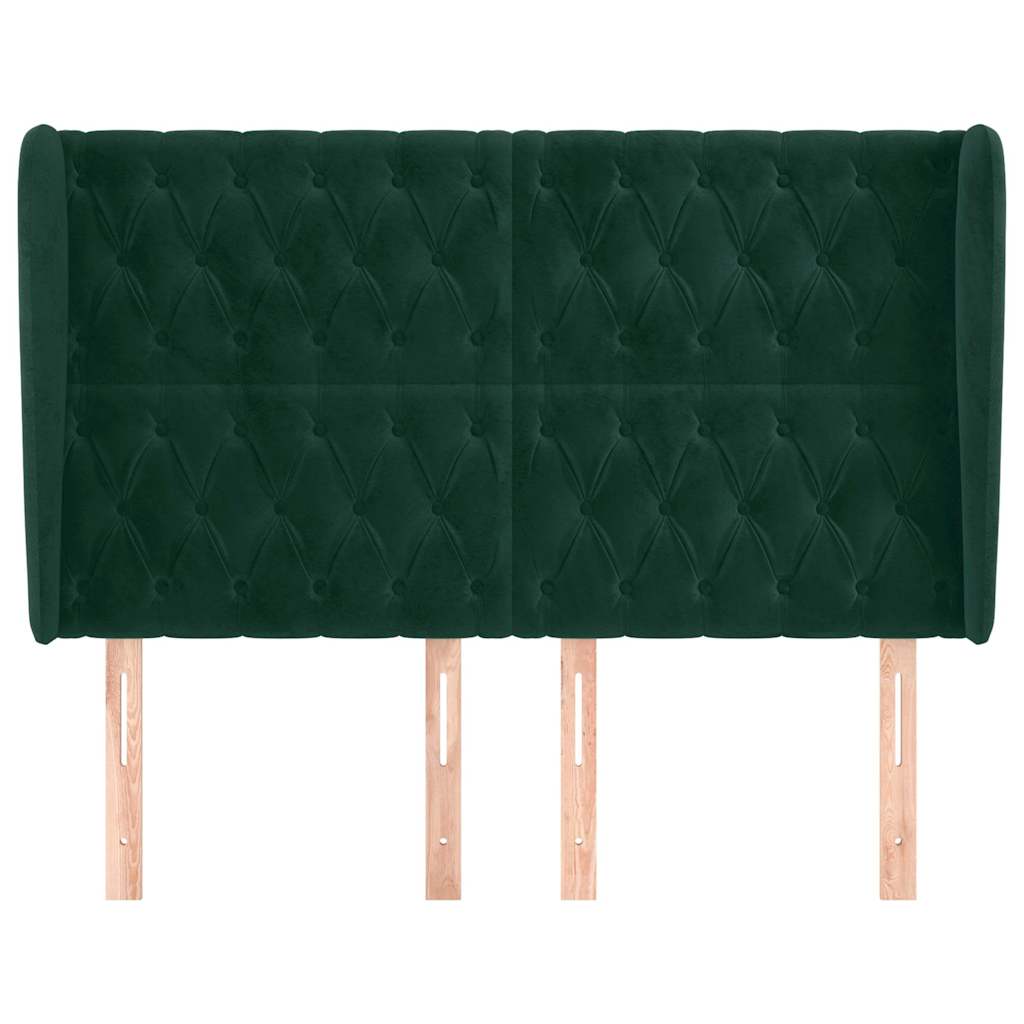 sengegavl med kanter 147x23x118/128 cm fløjl mørkegrøn