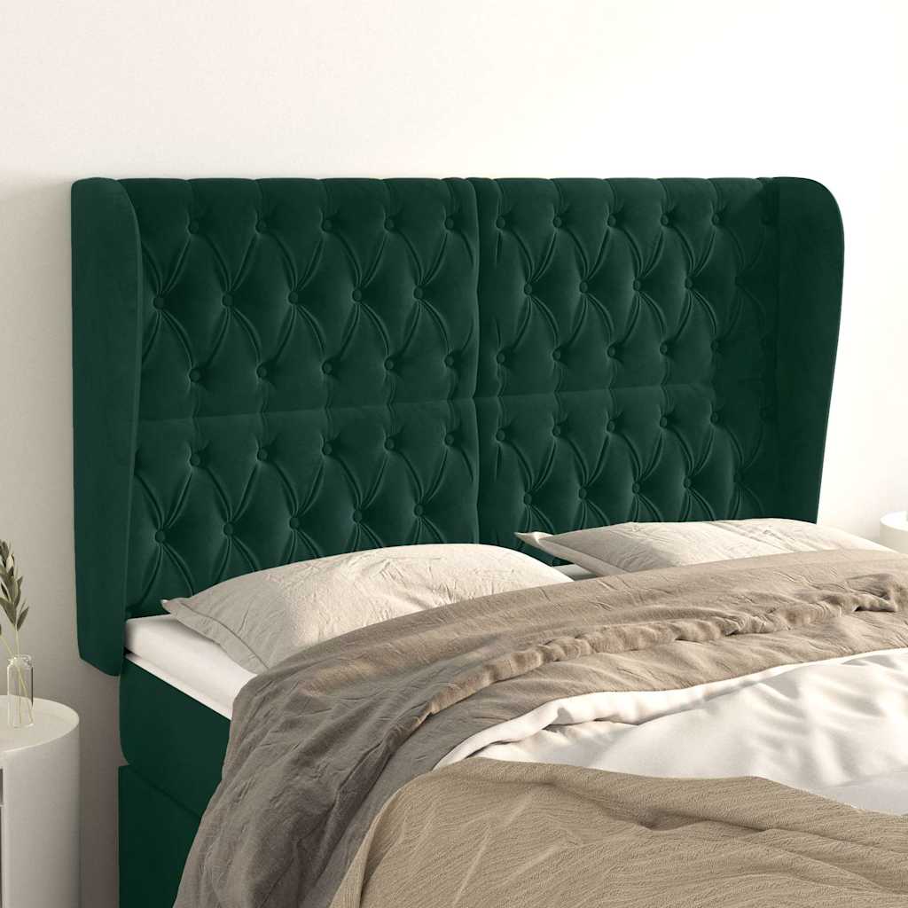 sengegavl med kanter 147x23x118/128 cm fløjl mørkegrøn