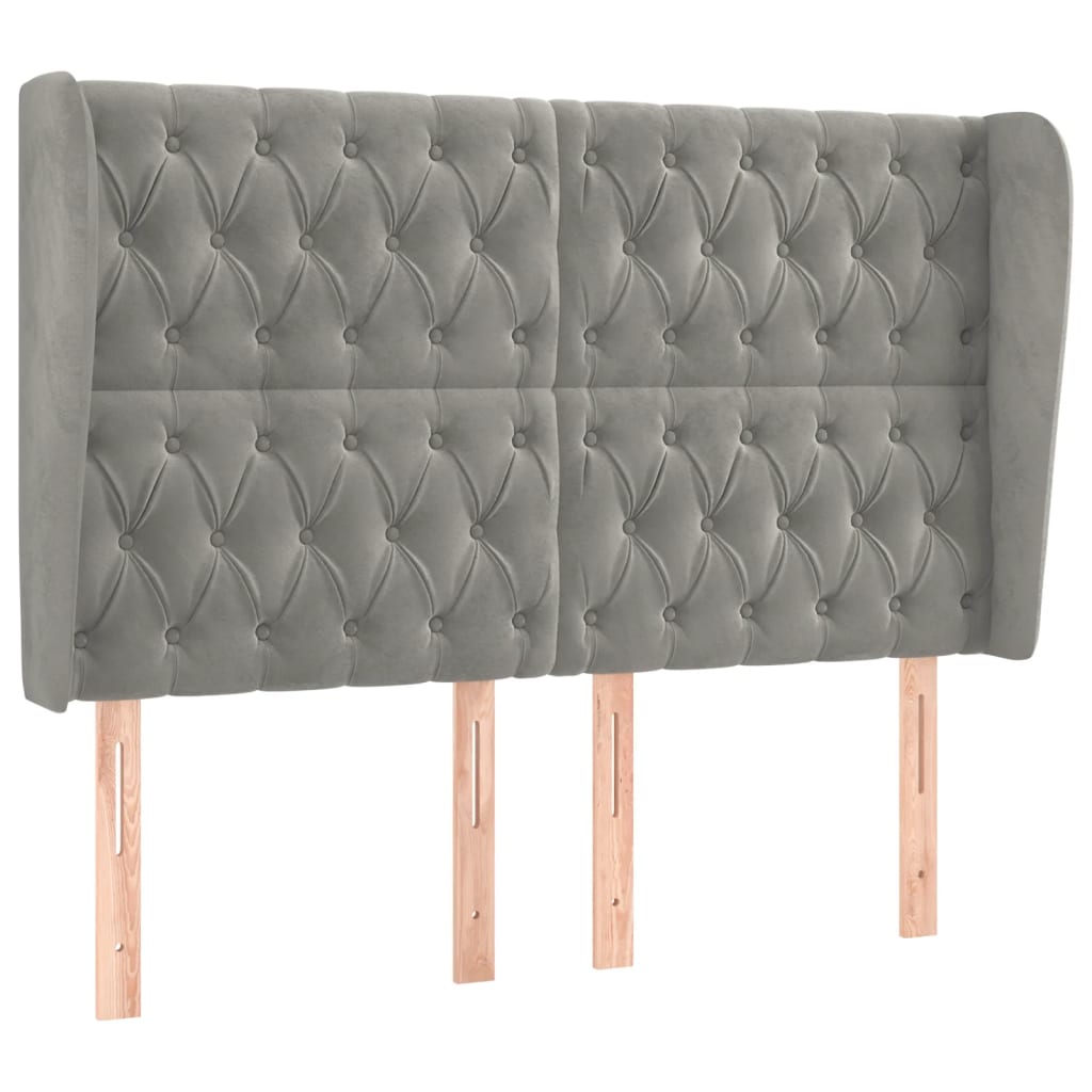 sengegavl med kanter 163x23x118/128 cm fløjl lysegrå