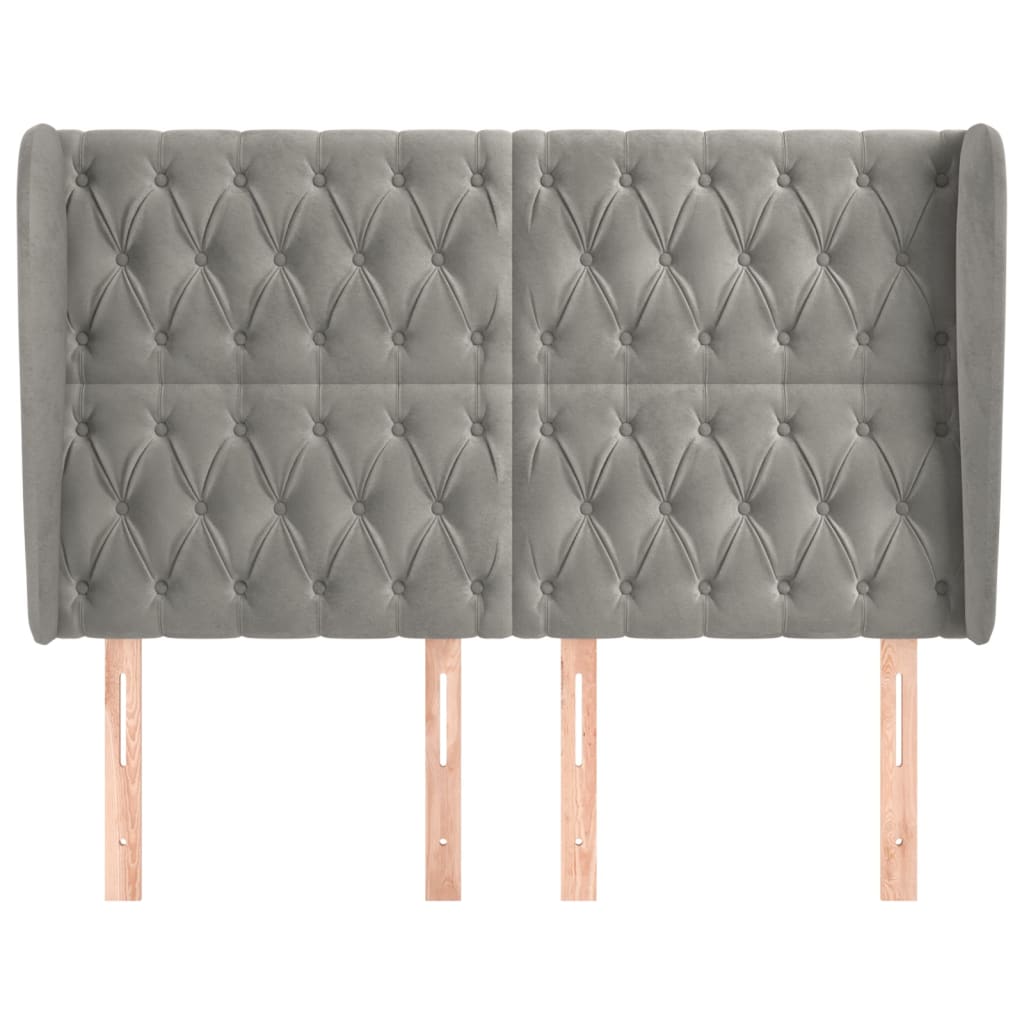 sengegavl med kanter 163x23x118/128 cm fløjl lysegrå