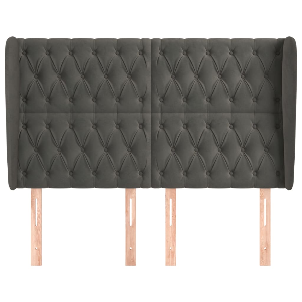 sengegavl med kanter 163x23x118/128 cm fløjl mørkegrå