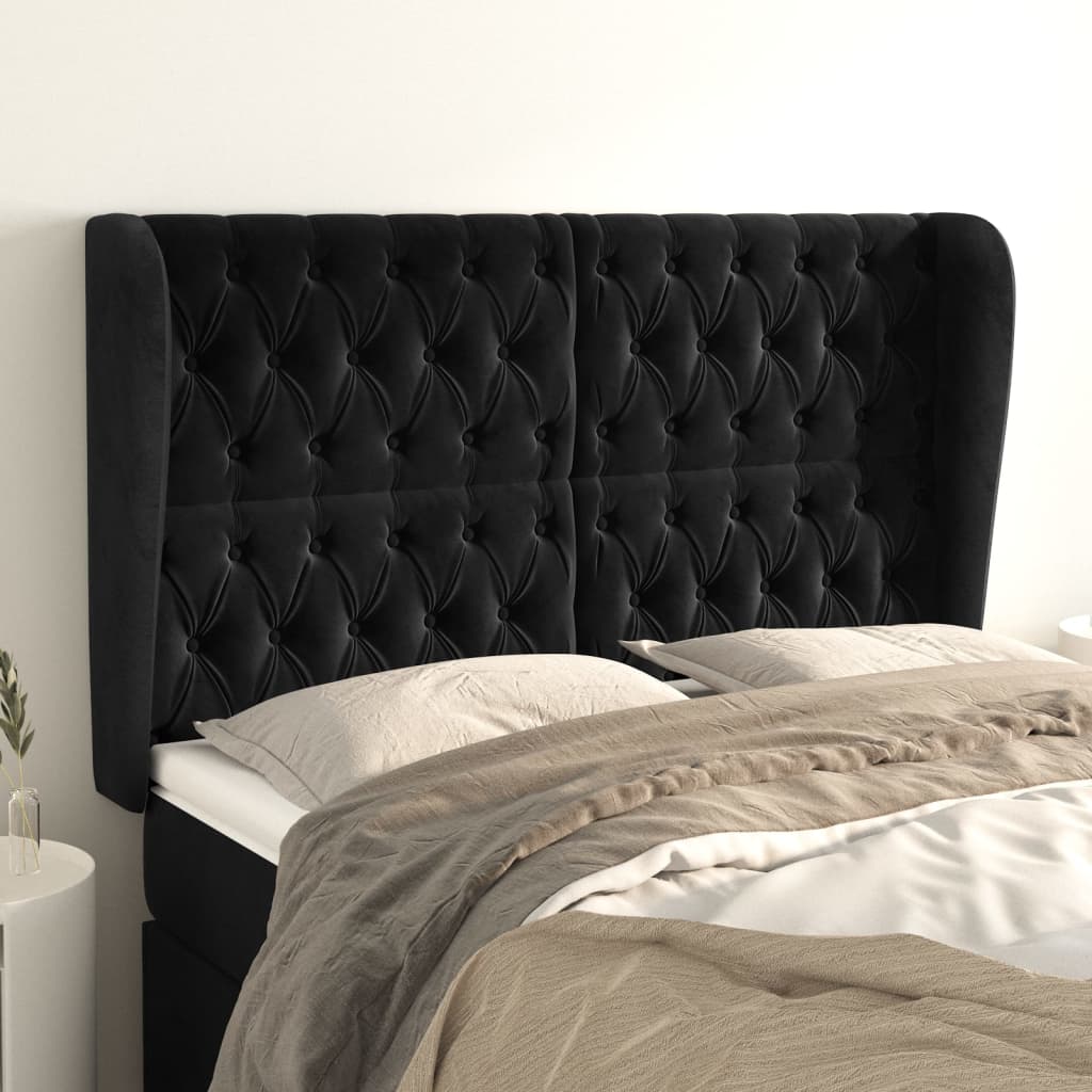 sengegavl med kanter 163x23x118/128 cm fløjl sort