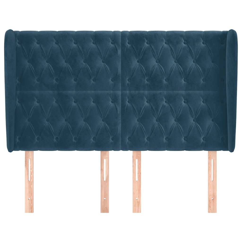 sengegavl med kanter 163x23x118/128 cm fløjl mørkeblå