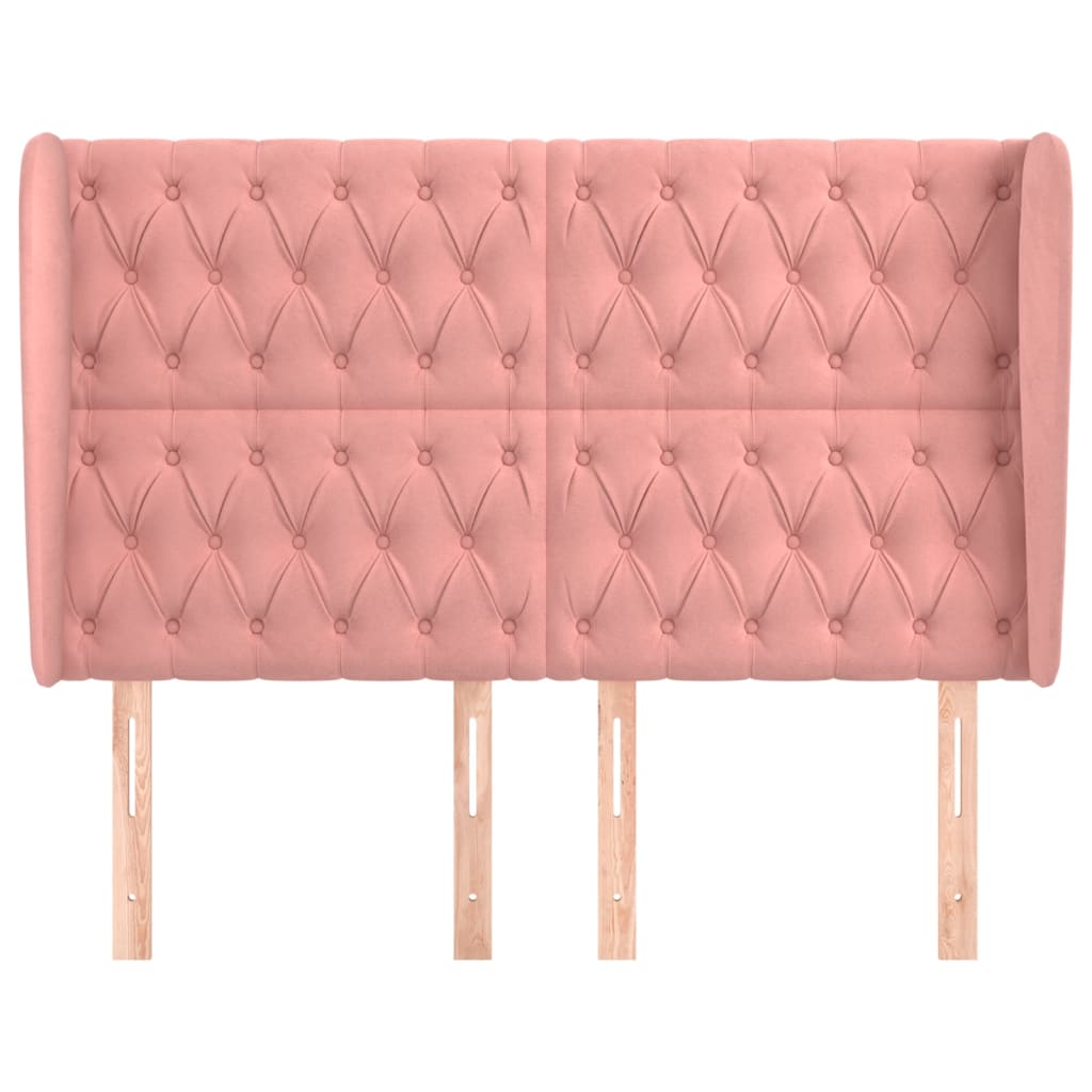 sengegavl med kanter 163x23x118/128 cm fløjl lyserød