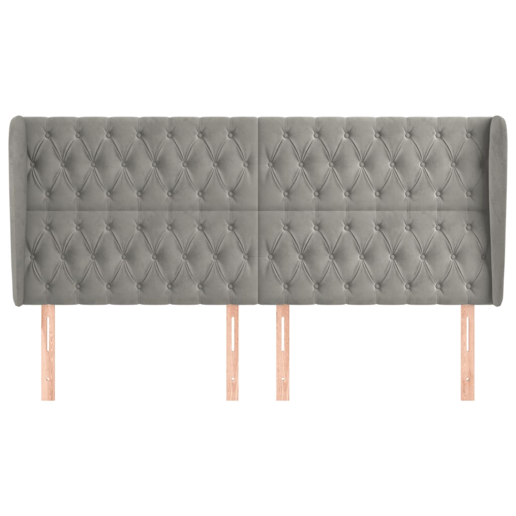 sengegavl med kanter 183x23x118/128 cm fløjl lysegrå