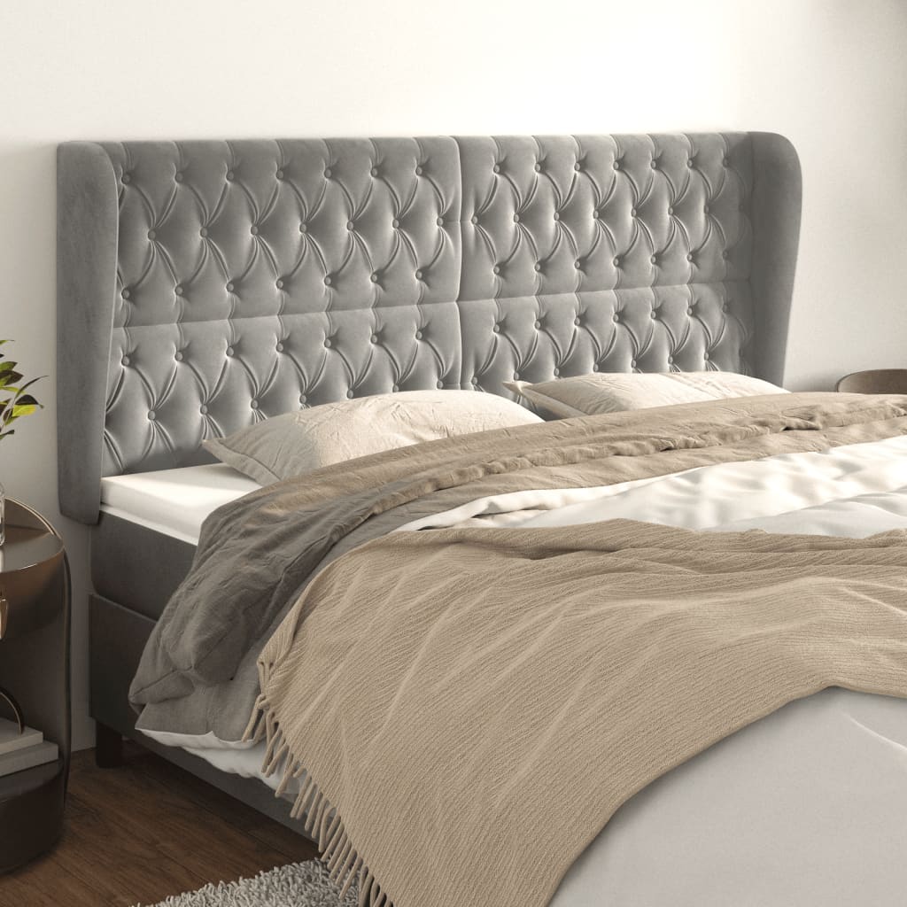 sengegavl med kanter 183x23x118/128 cm fløjl lysegrå