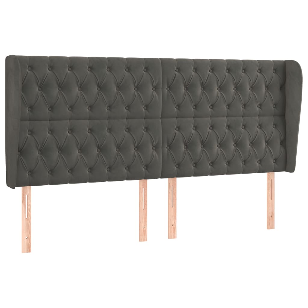 sengegavl med kanter 183x23x118/128 cm fløjl mørkegrå