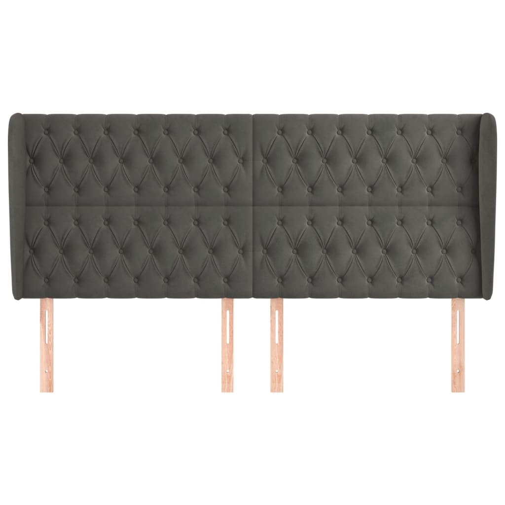 sengegavl med kanter 183x23x118/128 cm fløjl mørkegrå