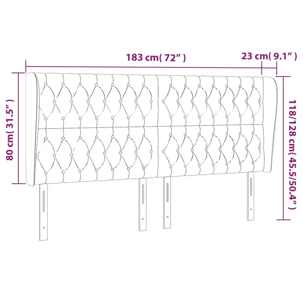 sengegavl med kanter 183x23x118/128 cm fløjl sort