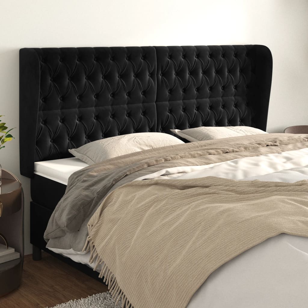 sengegavl med kanter 183x23x118/128 cm fløjl sort