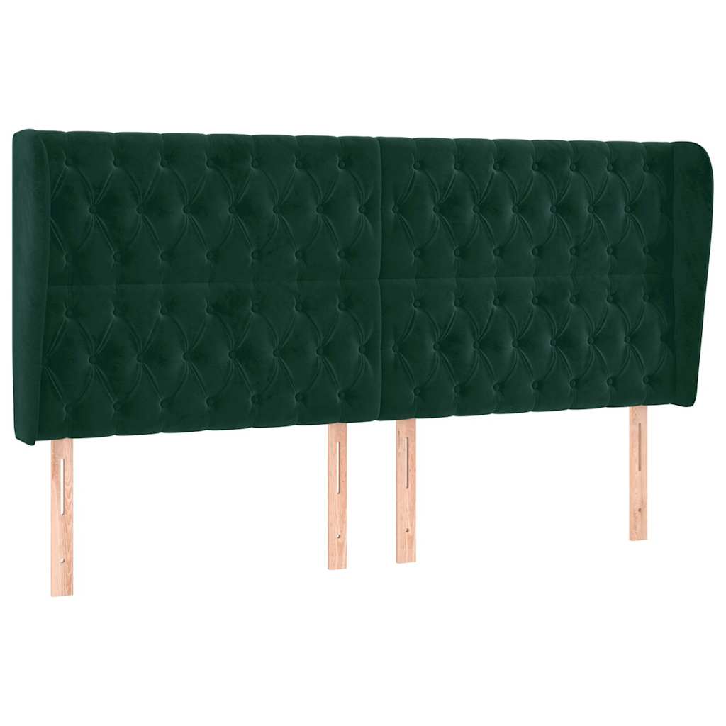 sengegavl med kanter 183x23x118/128 cm fløjl mørkegrøn