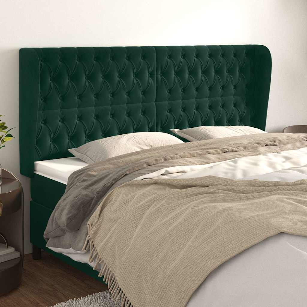 sengegavl med kanter 183x23x118/128 cm fløjl mørkegrøn
