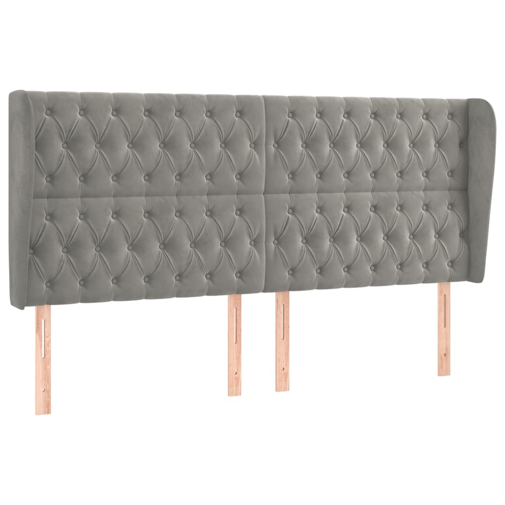 sengegavl med kanter 203x23x118/128 cm fløjl lysegrå