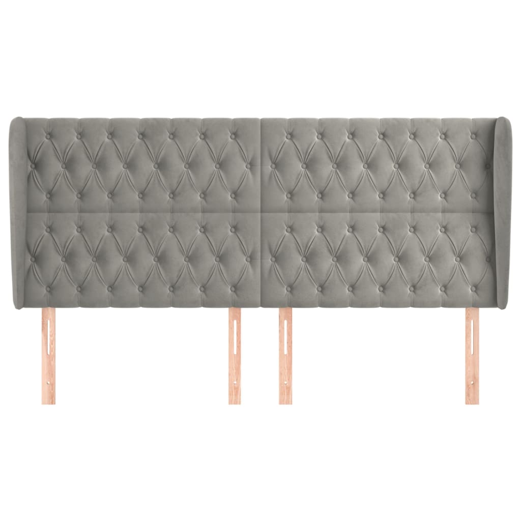sengegavl med kanter 203x23x118/128 cm fløjl lysegrå