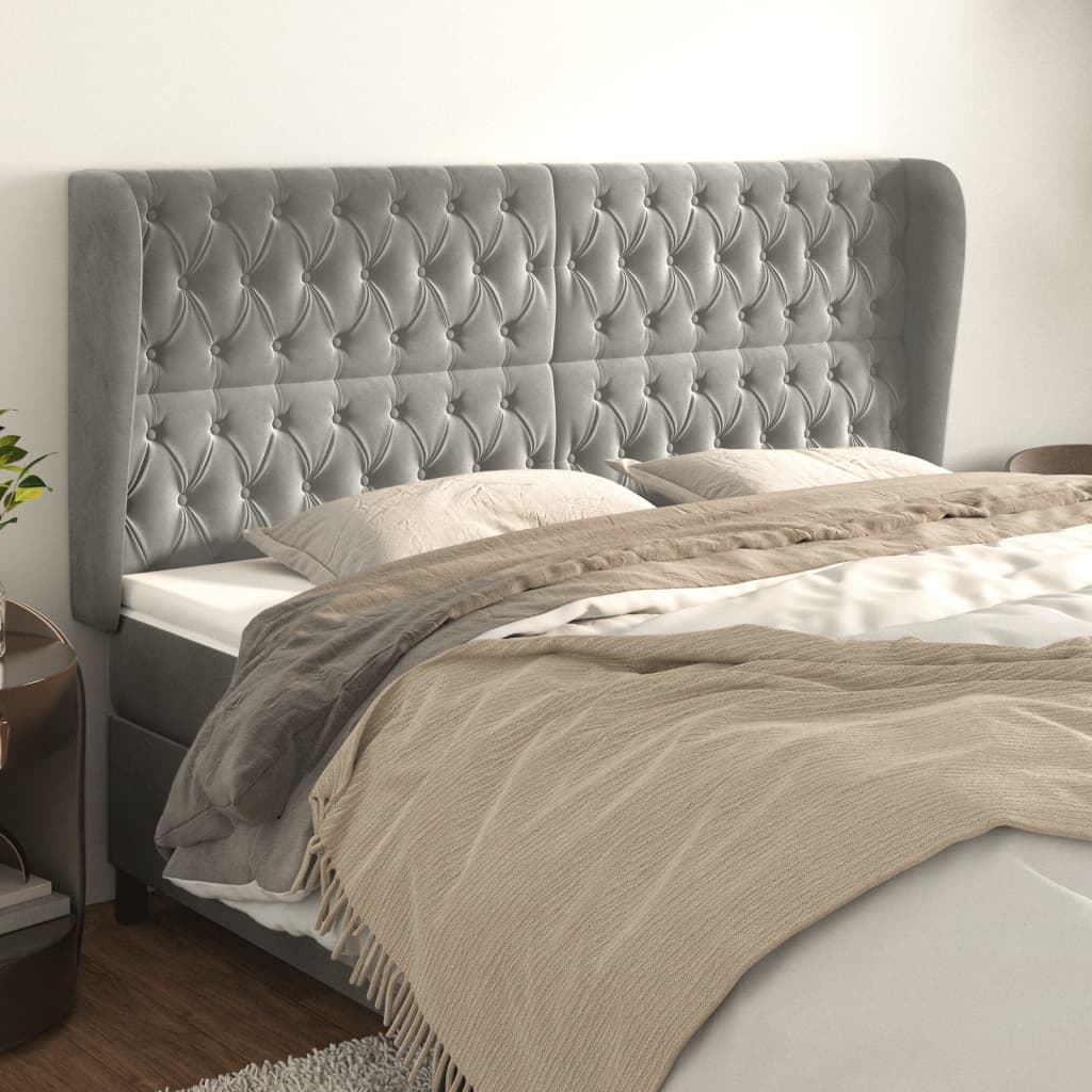 sengegavl med kanter 203x23x118/128 cm fløjl lysegrå