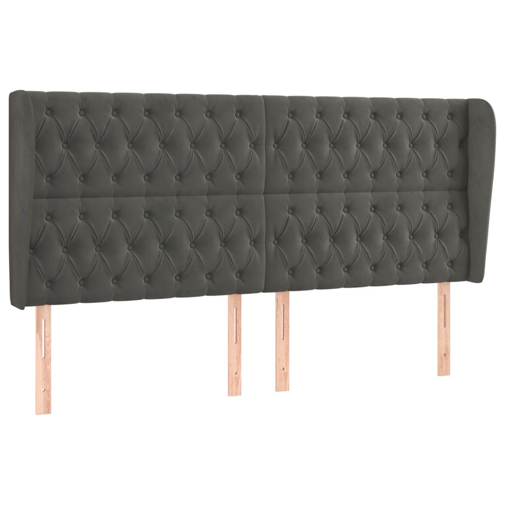 sengegavl med kanter 203x23x118/128 cm fløjl mørkegrå