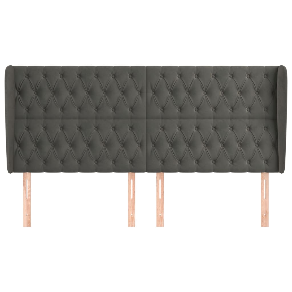 sengegavl med kanter 203x23x118/128 cm fløjl mørkegrå