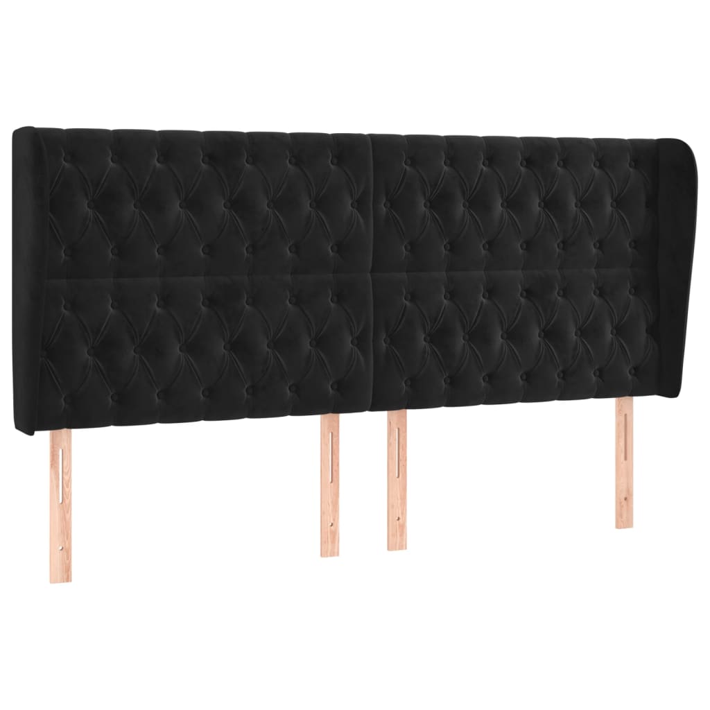 sengegavl med kanter 203x23x118/128 cm fløjl sort