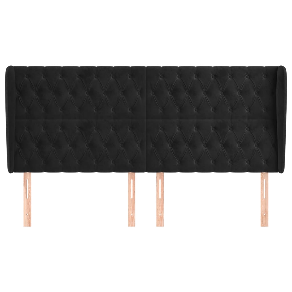 sengegavl med kanter 203x23x118/128 cm fløjl sort