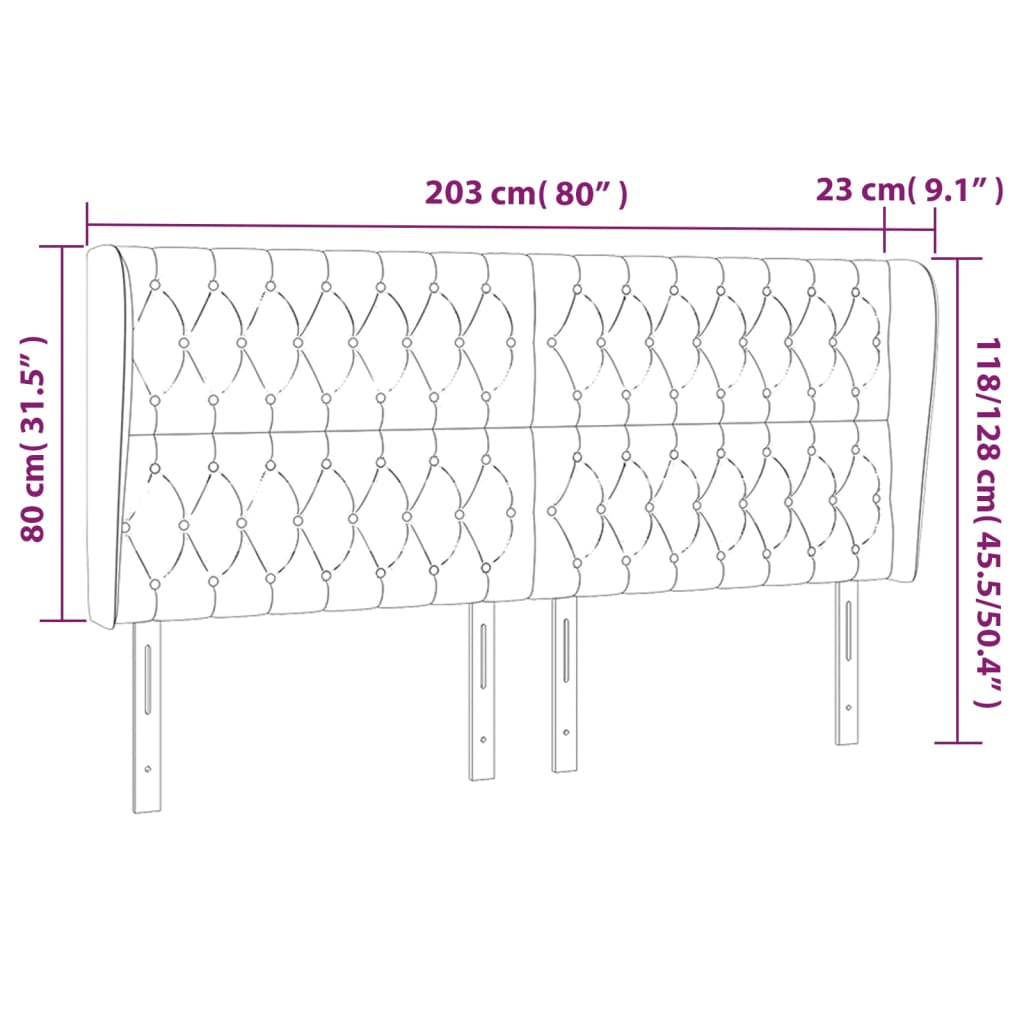 sengegavl med kanter 203x23x118/128 cm fløjl sort