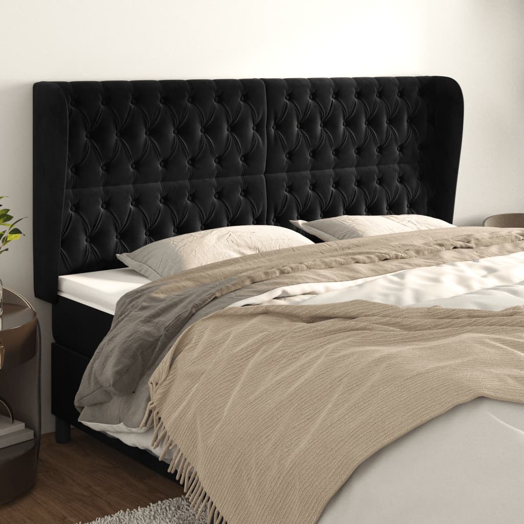 sengegavl med kanter 203x23x118/128 cm fløjl sort