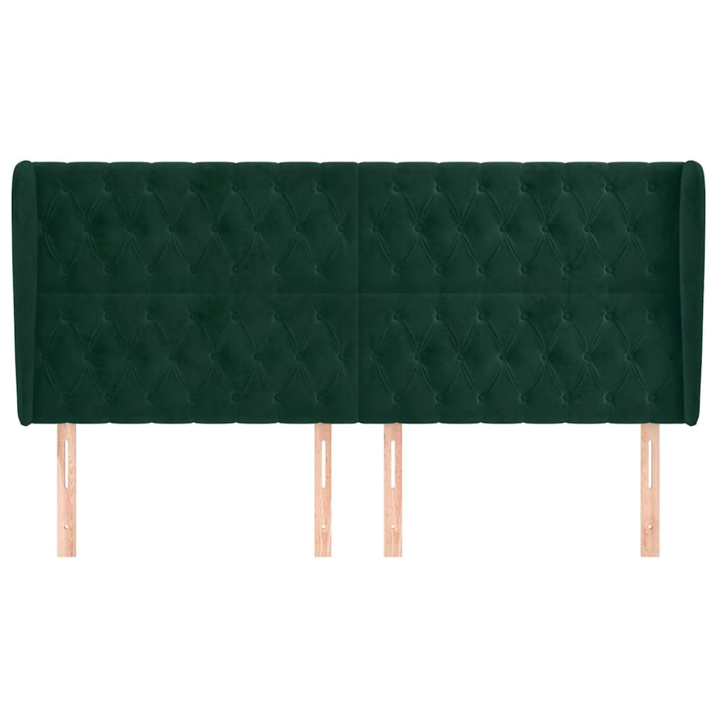sengegavl med kanter 203x23x118/128 cm fløjl mørkegrøn