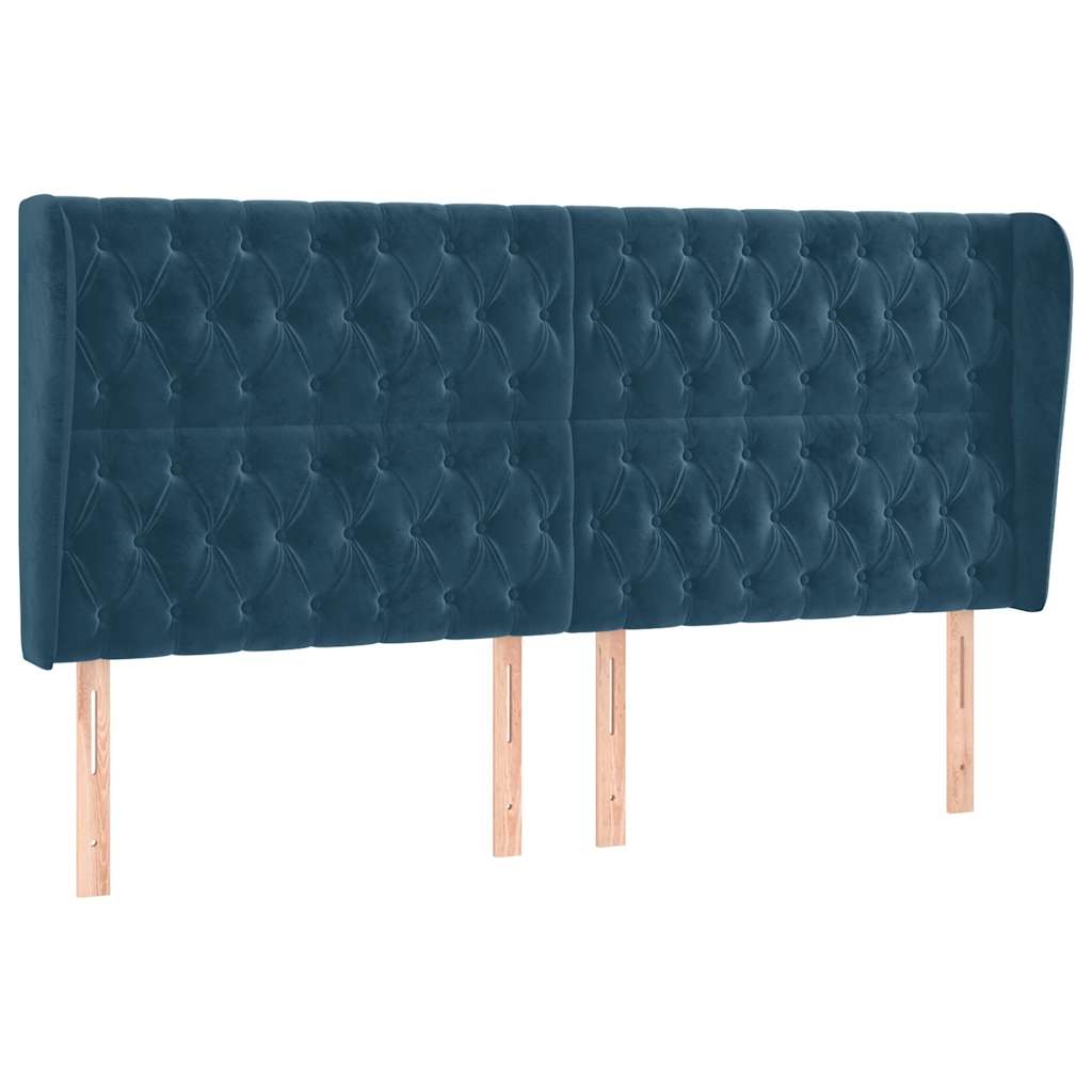 sengegavl med kanter 203x23x118/128 cm fløjl mørkeblå