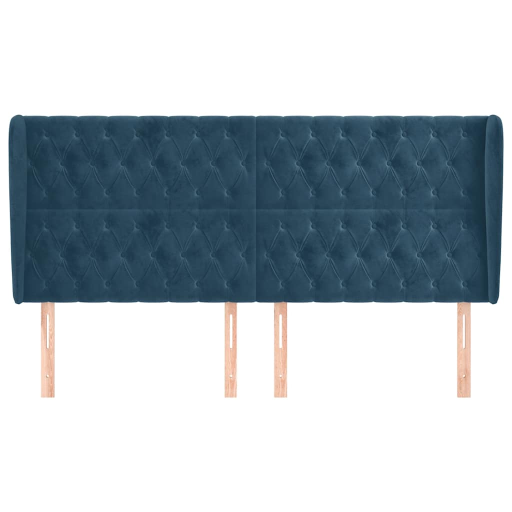 sengegavl med kanter 203x23x118/128 cm fløjl mørkeblå