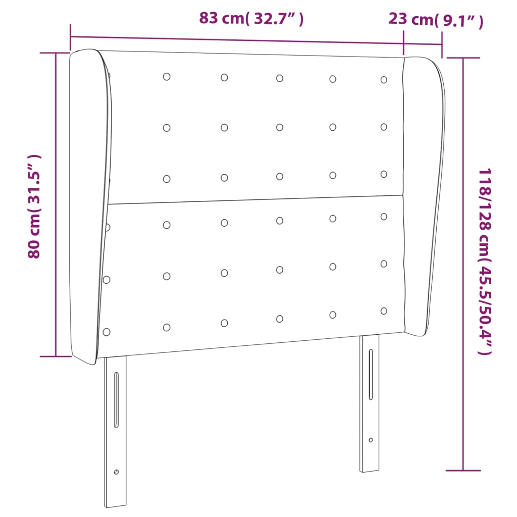 sengegavl med kanter 83x23x118/128 cm stof lysegrå