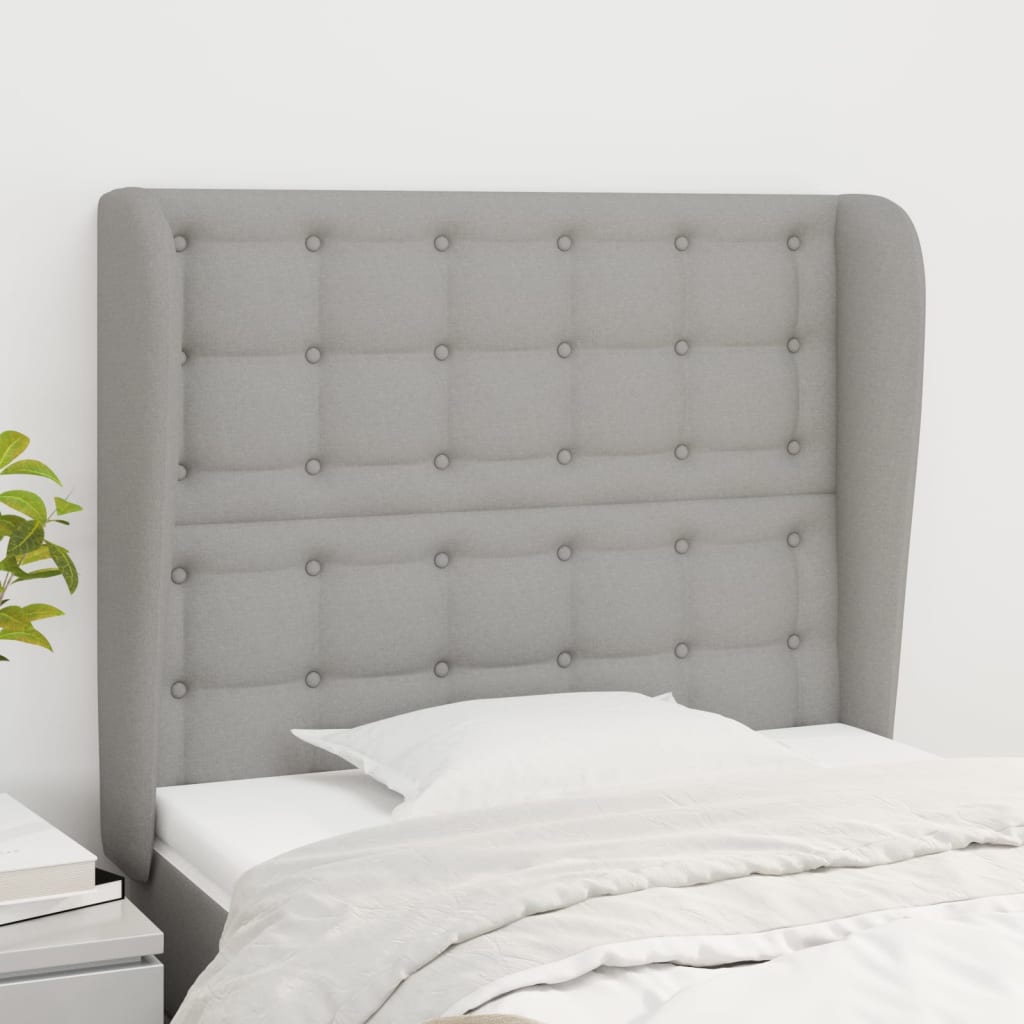 sengegavl med kanter 83x23x118/128 cm stof lysegrå