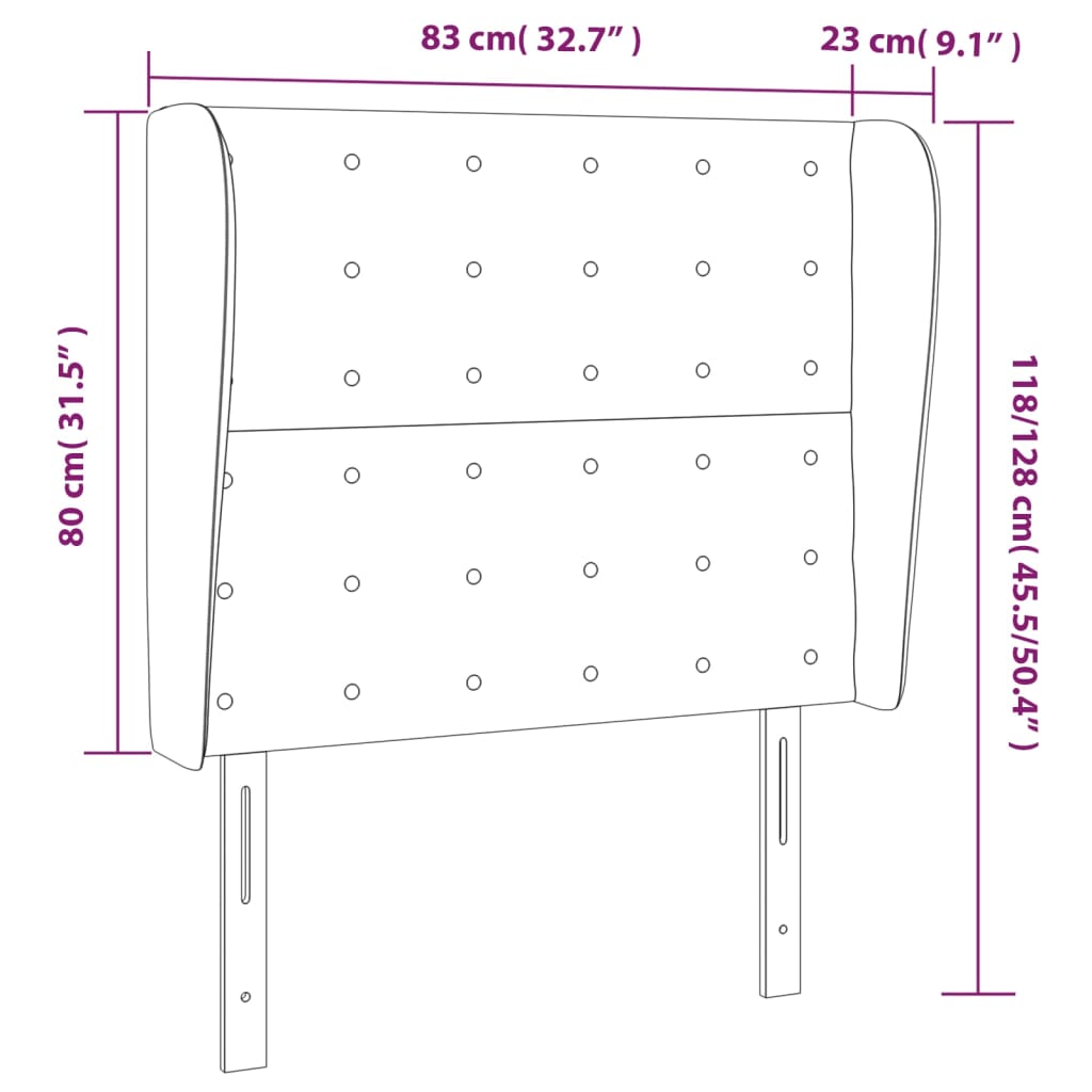 sengegavl med kanter 83x23x118/128 cm stof mørkegrå