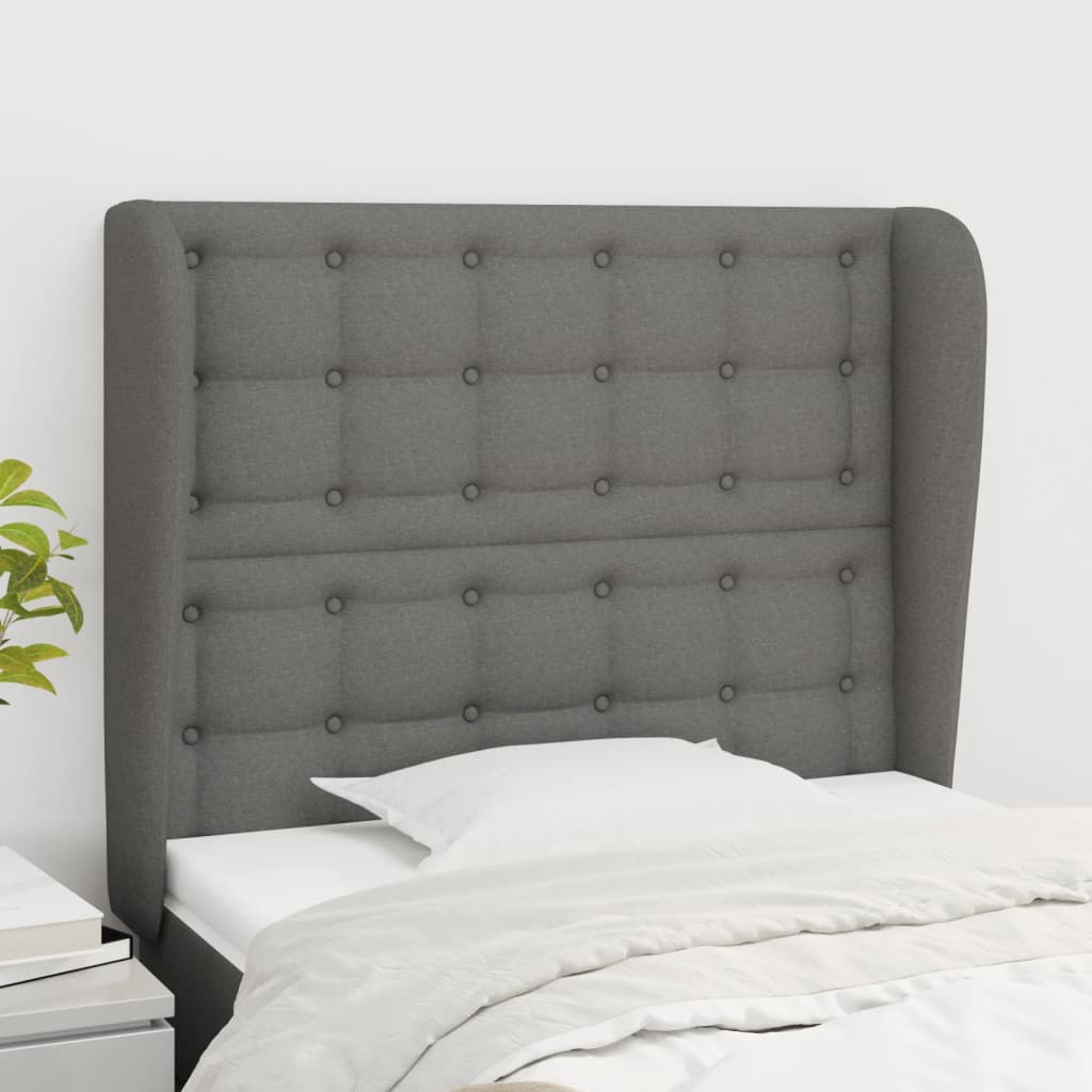 sengegavl med kanter 83x23x118/128 cm stof mørkegrå