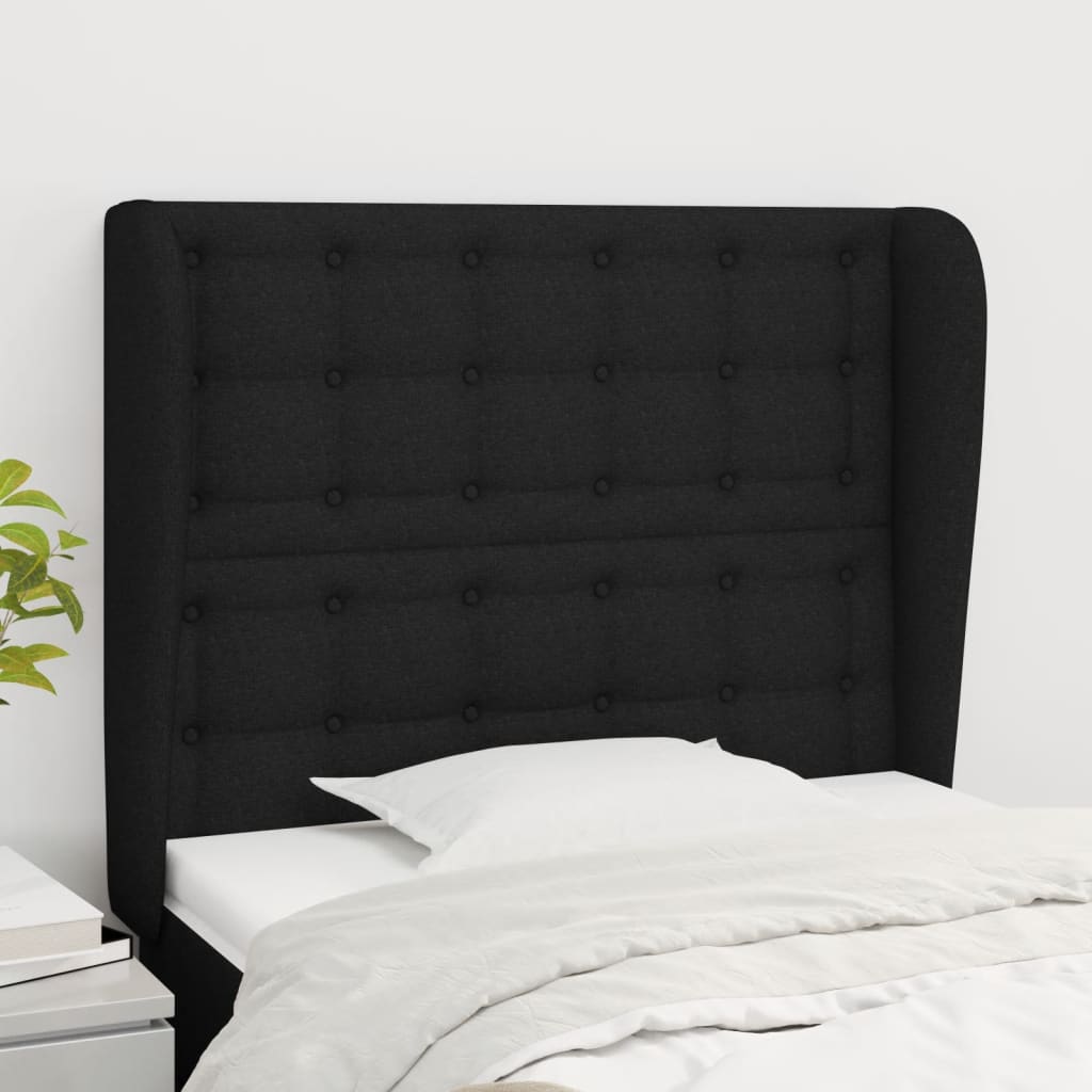 sengegavl med kanter 83x23x118/128 cm stof sort