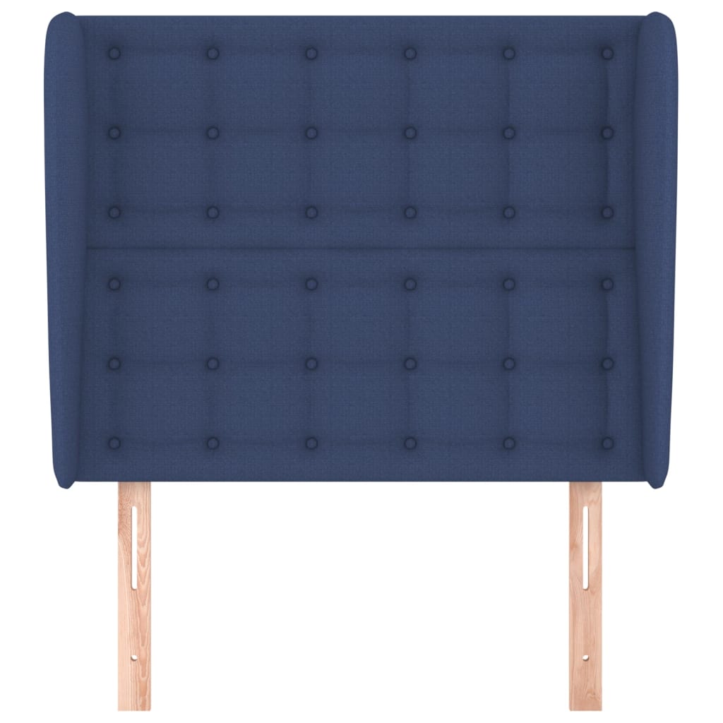 sengegavl med kanter 83x23x118/128 cm stof blå