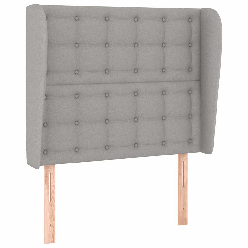 sengegavl med kanter 93x23x118/128 cm stof lysegrå
