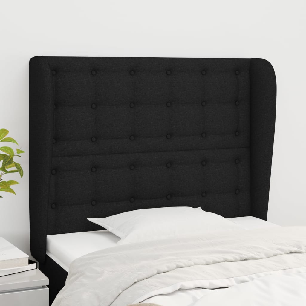 sengegavl med kanter 93x23x118/128 cm stof sort