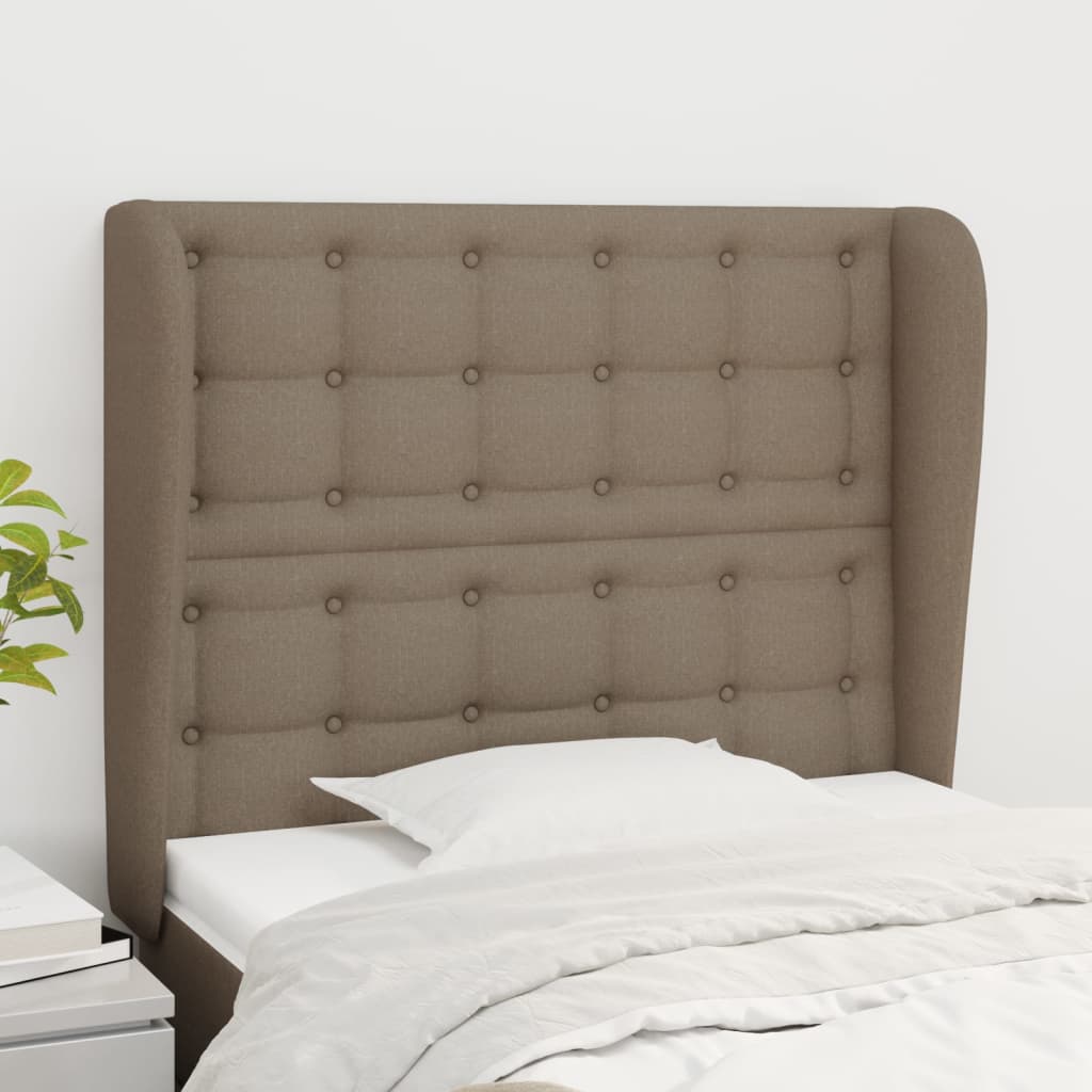 sengegavl med kanter 93x23x118/128 cm stof gråbrun