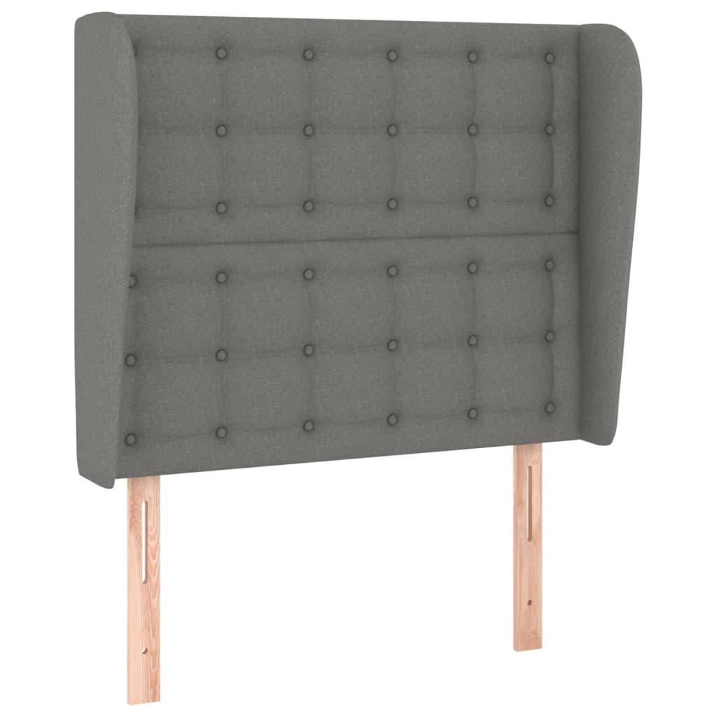 sengegavl med kanter 103x23x118/128 cm stof mørkegrå
