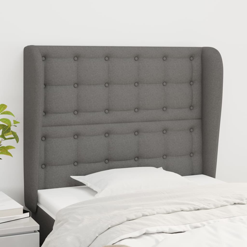 sengegavl med kanter 103x23x118/128 cm stof mørkegrå